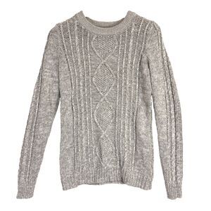 Old Navy Women Cable Knit Crewneck Sweater  Sz S Marled Gray Fisherman Coastal